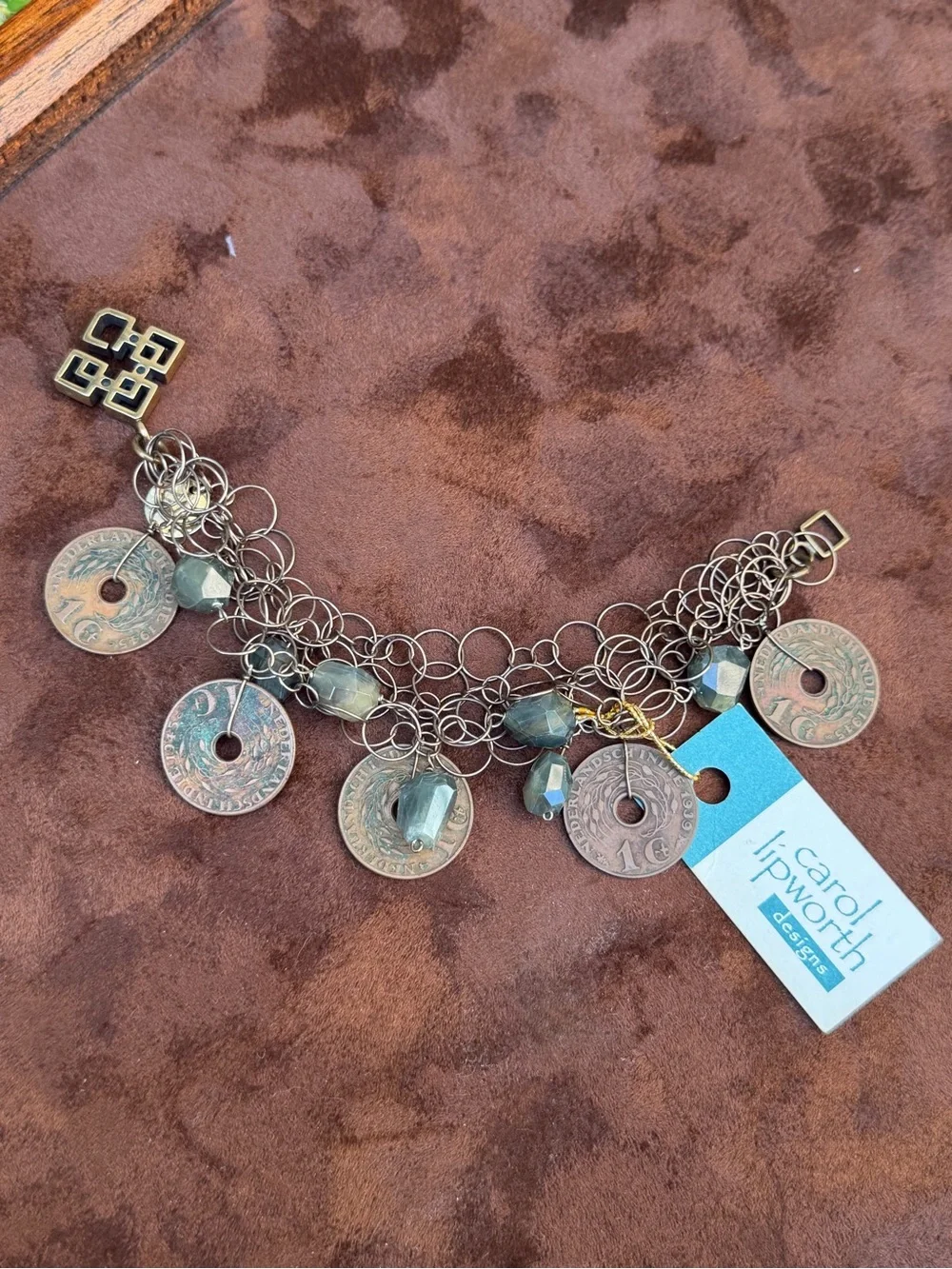 Carol Lipworth Sapphire Antique Coin Vulcanized Silver Bracelet CLD 808